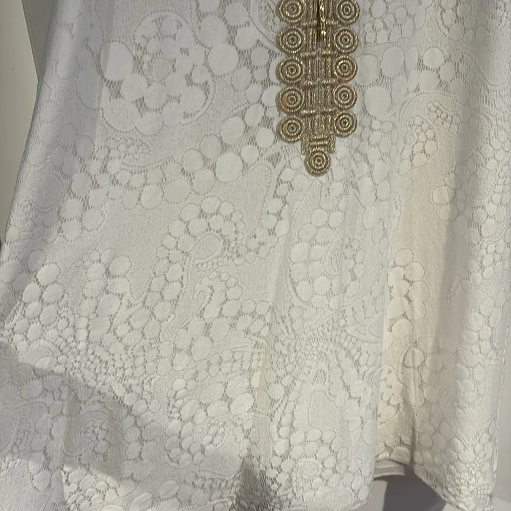 Lilly Pulitzer White Lace Shift Dress with Gold Detailing - Picture 6 of 6